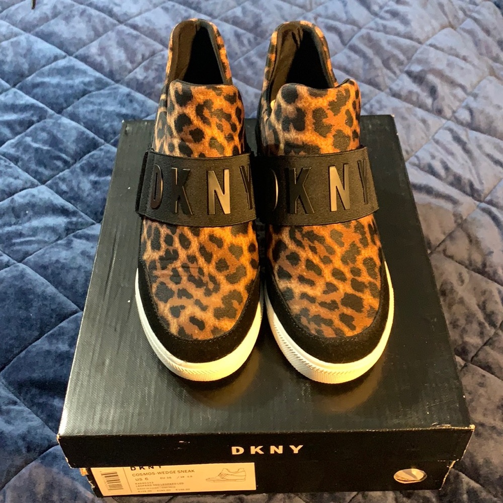 DKNY Leopard and Black Wedge Cosmos Sneaker